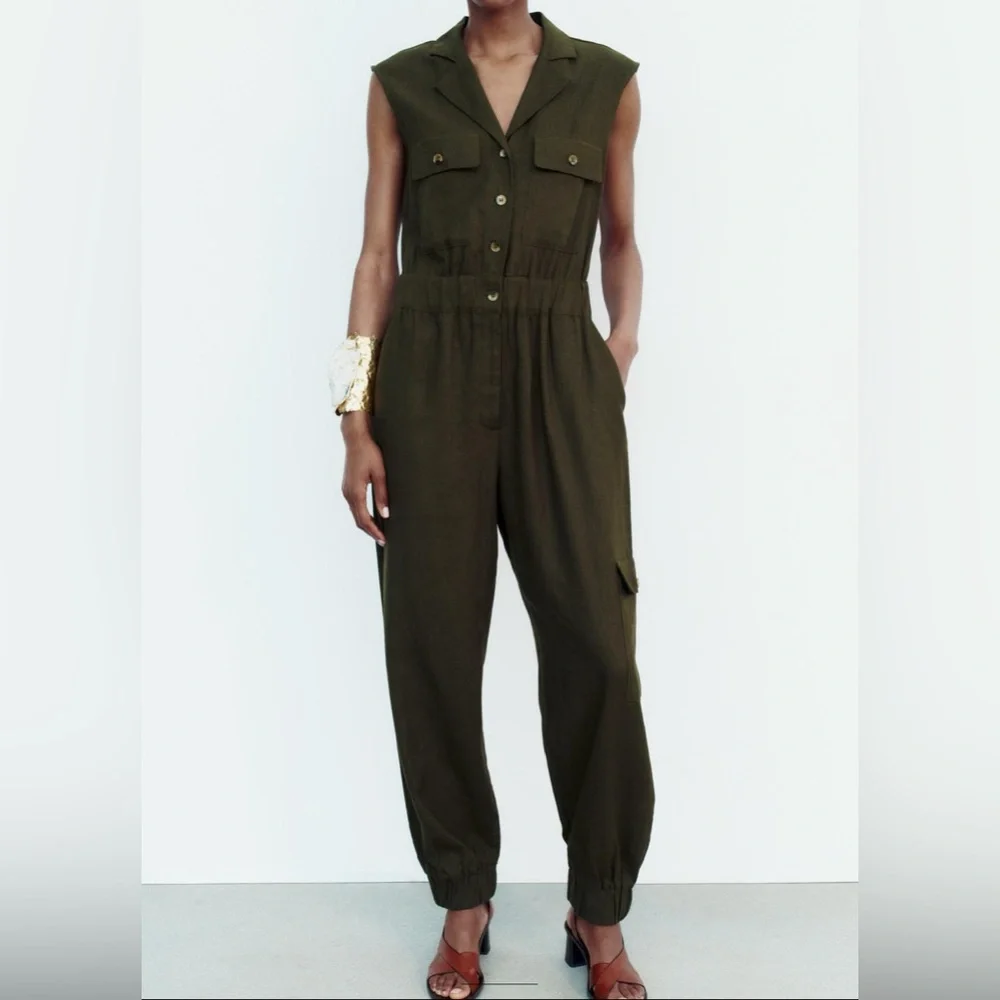 Zara Sleeveless Linen Blend Jumpsuit. New with Tags.